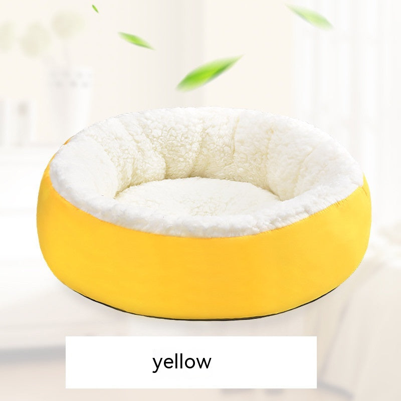 Cozy Round Lamb Wool Bed for Warm, Happy Pets