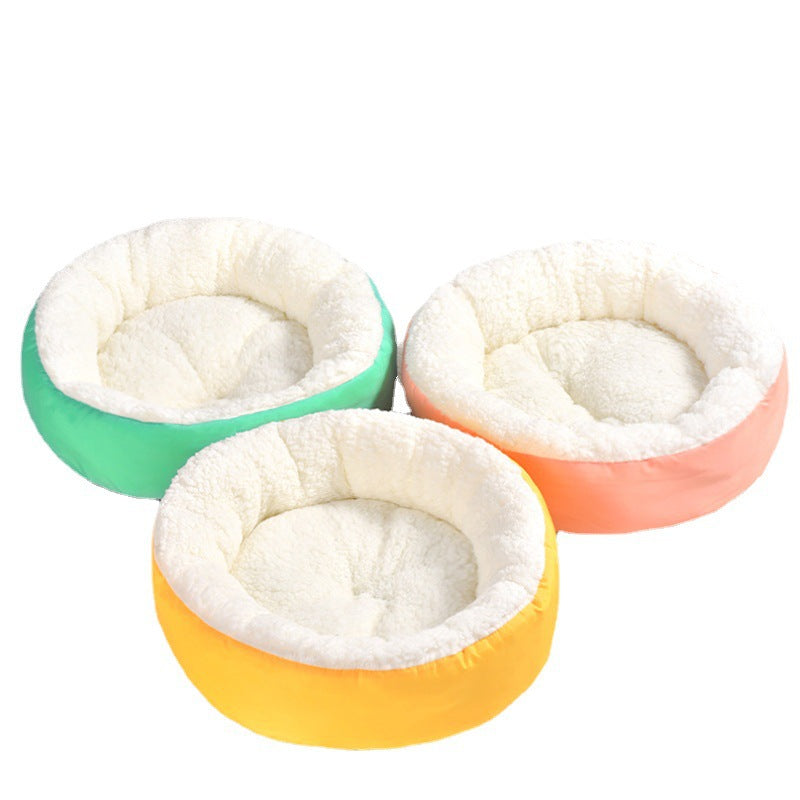 Cozy Round Lamb Wool Bed for Warm, Happy Pets