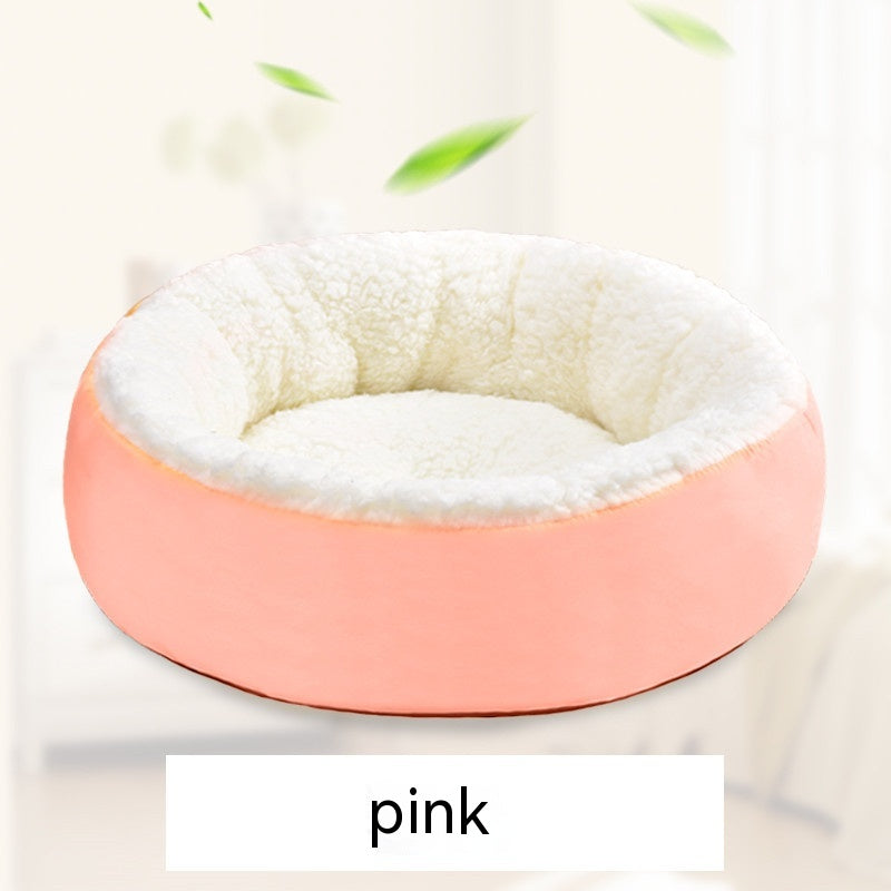 Cozy Round Lamb Wool Bed for Warm, Happy Pets