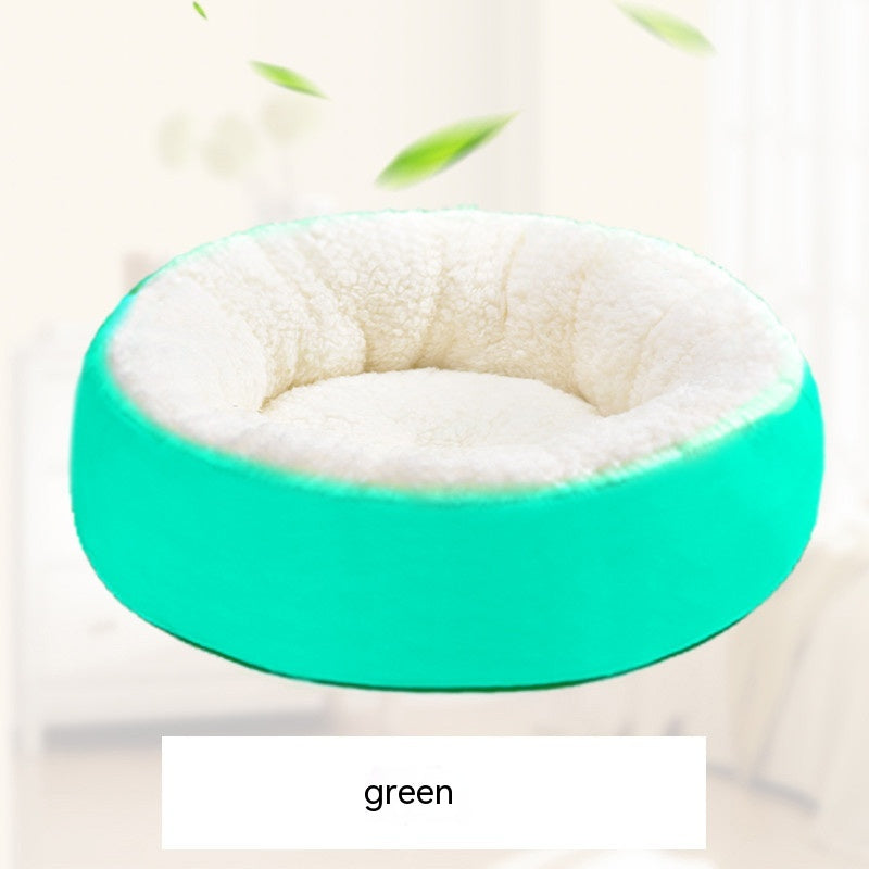 Cozy Round Lamb Wool Bed for Warm, Happy Pets